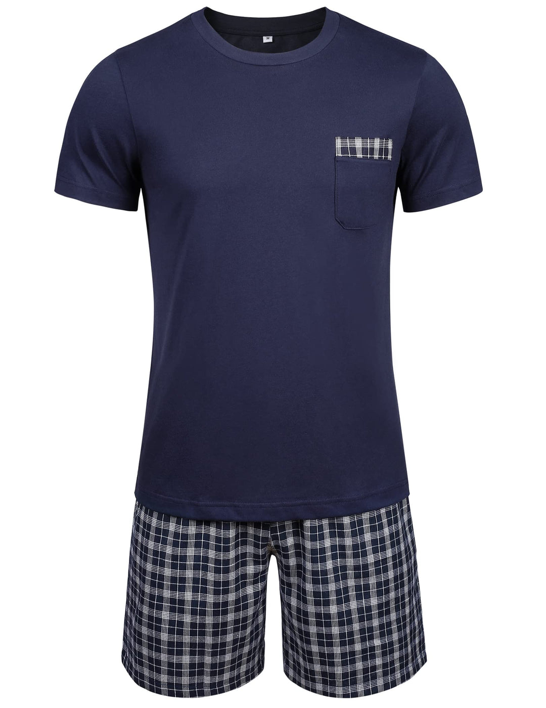 Schlafanzug Herren Kurz Pyjama 100% Baumwolle Kurzarm Nachtwäsche Nightwear Set mit Rundhals Design