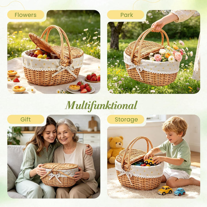 Picknickkorb,Picknickkorb 2 Personen mit Doppelt zu öffnendem Deckel und Klappbarem Griff,Picknick K