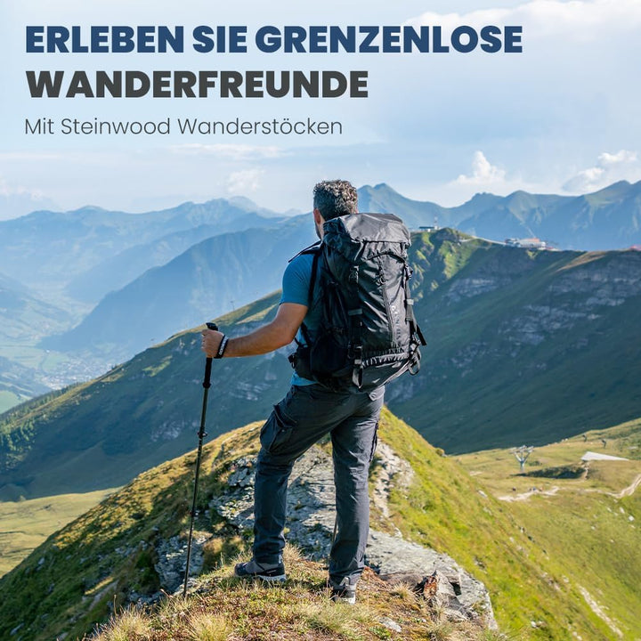 Steinwood Premium Carbon Wanderstöcke - Trekkingstöcke - extra leicht, verstellbar mit Teleskop und