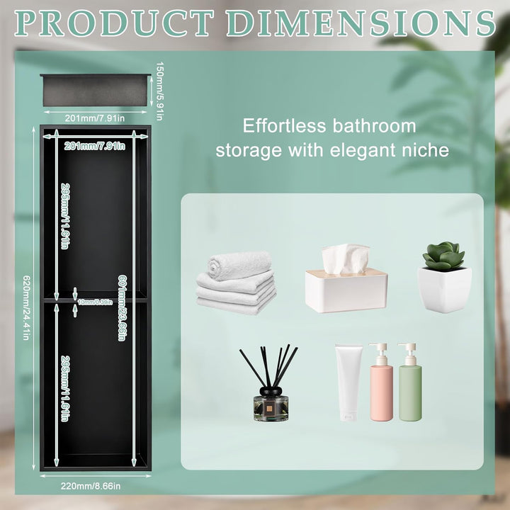 Wandnische Dusche 304 Edelstahl 60x20x15cm Badezimmer Lagerung Nische,Eingebettete Duschnische Doppe
