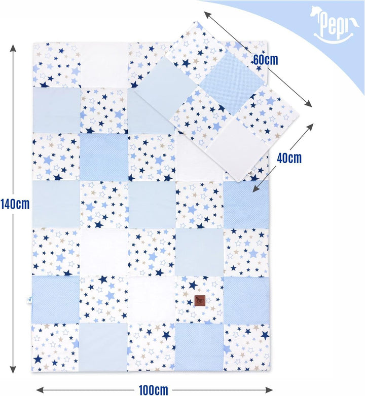 Pepi - Patchwork Baby Bettdecke und Kissen - Baby Decke und Kissen Set - Kinderbettdecke - Bettdecke