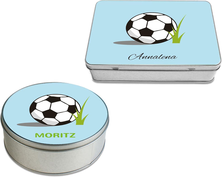 STEMPEL-FABRIK Geschenkdose Rund mit Aufdruck - Motiv Fussball - Personalisiertes Geschenk - Keksdos