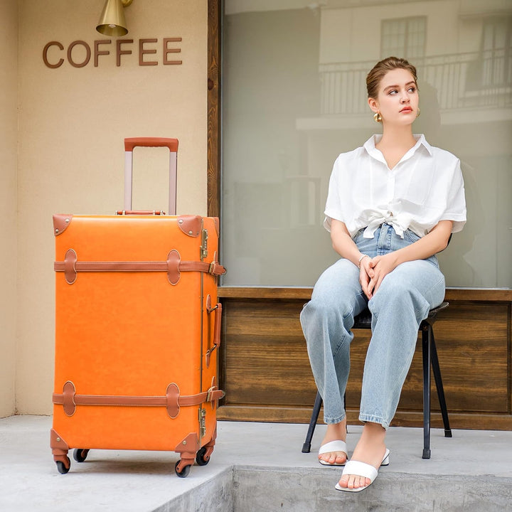Urecity Koffer Vintage mit 4 Rollen Trolley Koffer Reisekoffer Leicht Retro Hartschalen Koffer 2-Tei