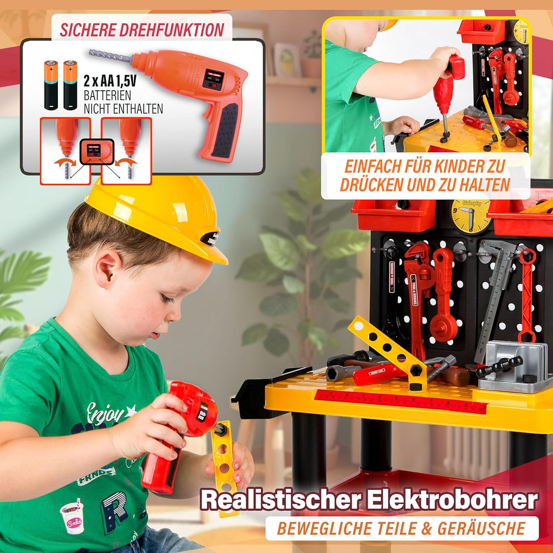 Kinderplay Kinderwerkstatt - Kinderwerkstatt Bastelset mit Bohrmaschine und Helm, KP2646, Kinderwerk