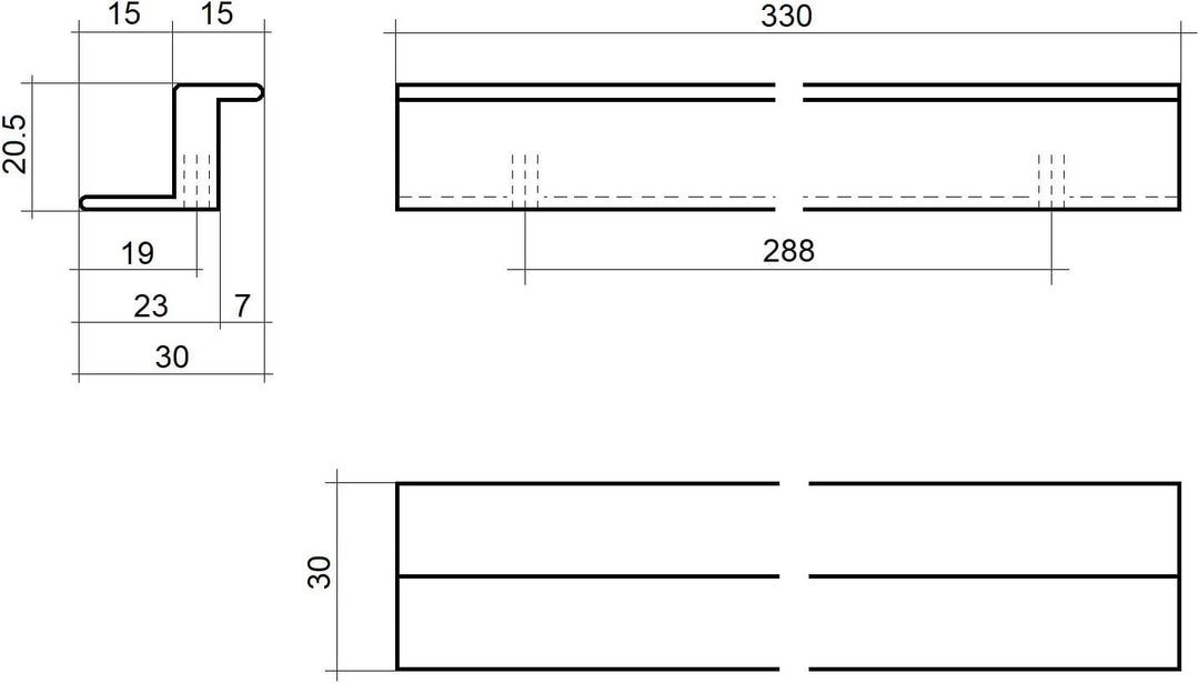 10 Stück Möbelgriffe SW110 BA 288 mm Chrom poliert Schrankgriffe Länge 330 mm Vitrinengriffe Breite