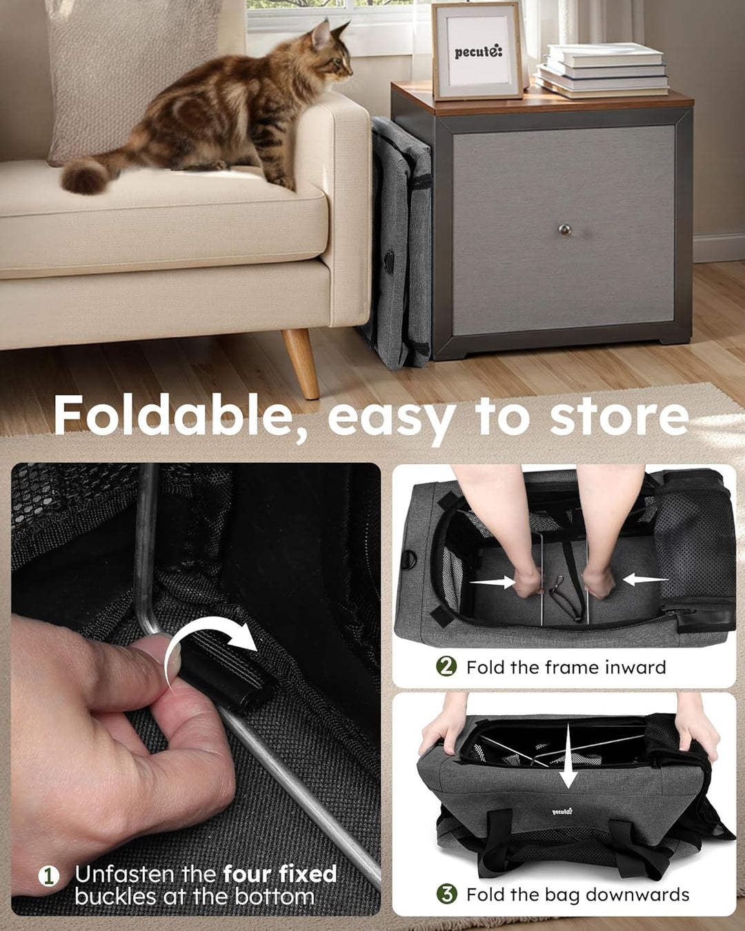 pecute Katzentasche Transporttasche Stabiler Halt Haustier Tragetasche, Transportbox Katze Leicht, F
