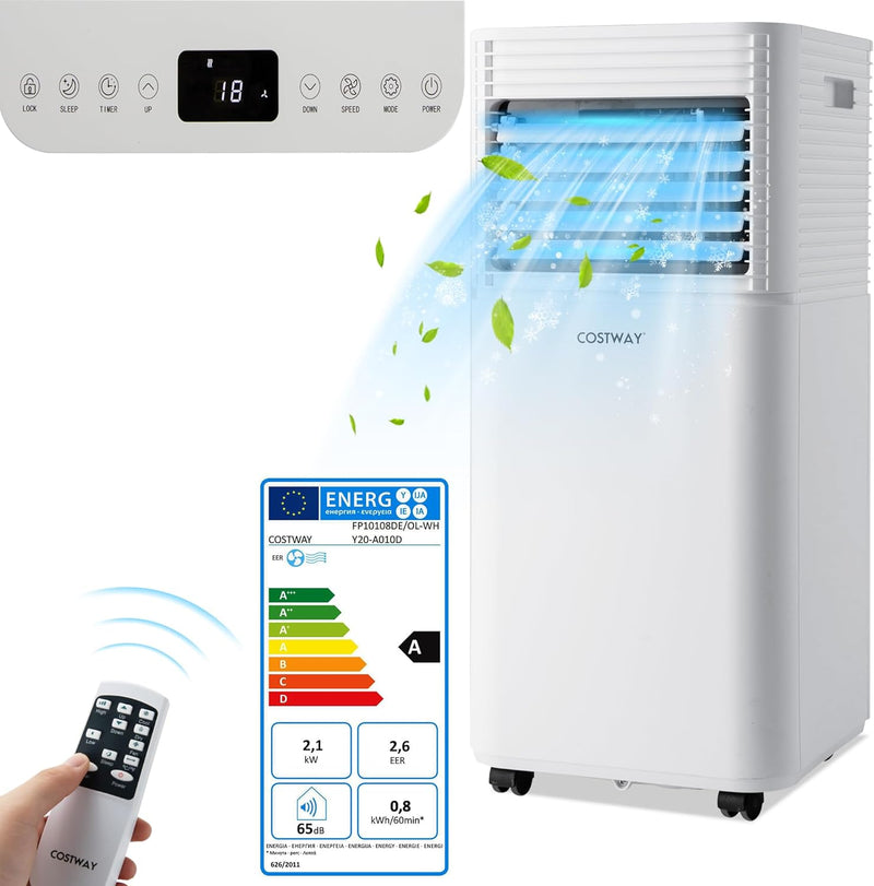 COSTWAY Mobile Klimaanlage für Räume bis zu 60-75 m³(20-25 m²), 7000 BTU, 2,1KW, Kühlen&Ventilieren&