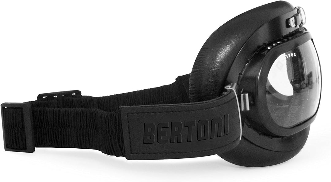 BERTONI Motorradbrille Schutzbrille Vintage mit Chrom Stahlrahmen – Fliegerbrille aus Leder für Harl