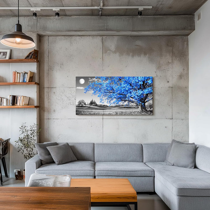 hyidecorart Bilder Baum Blaue, Natur Bäume Leinwand Bilder, 1 Teilig Wandbilder Wohnzimmer, Vintage