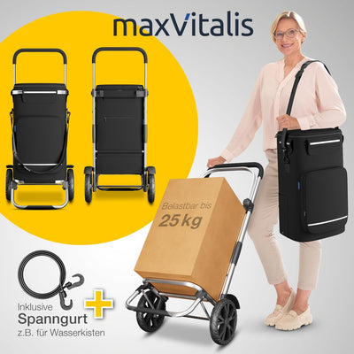 maxVitalis Einkaufstrolley klappbar, Einkaufswagen mit Kühlfach, 3in1 Trolley, Sackkarre & Umhängeta