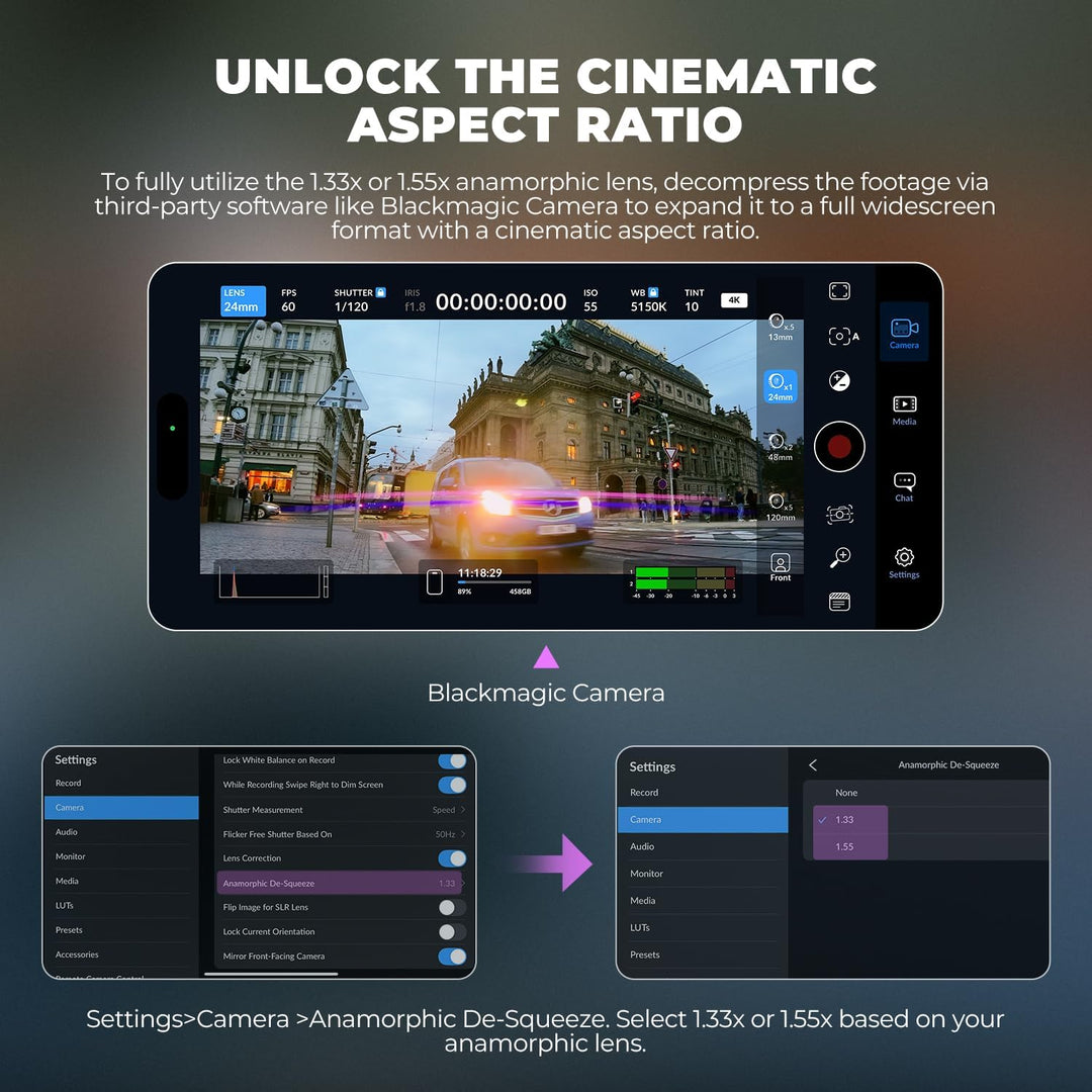 Freewell 1,55 x neutrales anamorphes Linse, kompatibel mit 17 mm Mount iPhone & Samsung – Cinematic