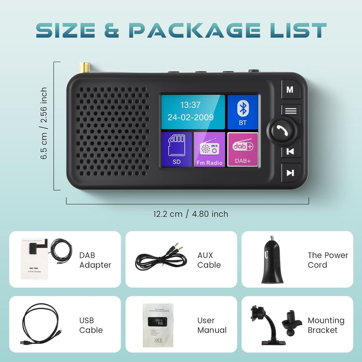 Hodozzy DAB/DAB+ Radio mit Bluetooth Tragbarer Lautsprecher, 2,4-Zoll-Farbdisplay Wiederaufladbares