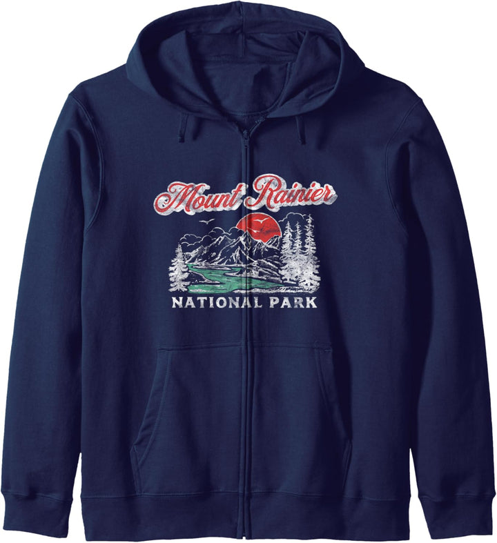 Mount Rainier National Park Retro 80's Mountains Graphic Kapuzenjacke