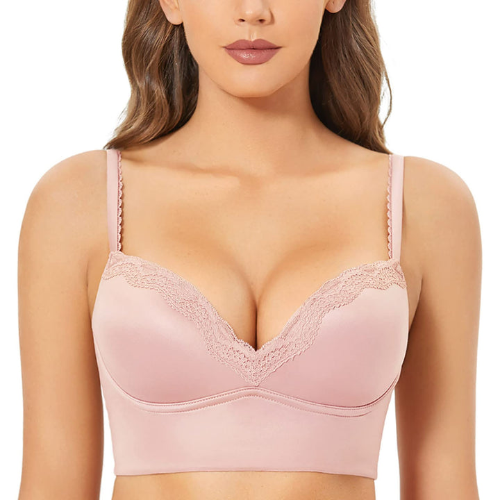 DOBREVA Push Up BH Damen ohne Bügel Soft Gepolstert Bügelloser Bralette mit Spitze 85A Nacktes Rosa,