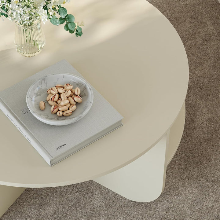 [en.casa] Couchtisch Reykhon Wohnzimmertisch Ø80 x 41 cm Sofatisch mit 2 Ablageflächen Kaffeetisch r