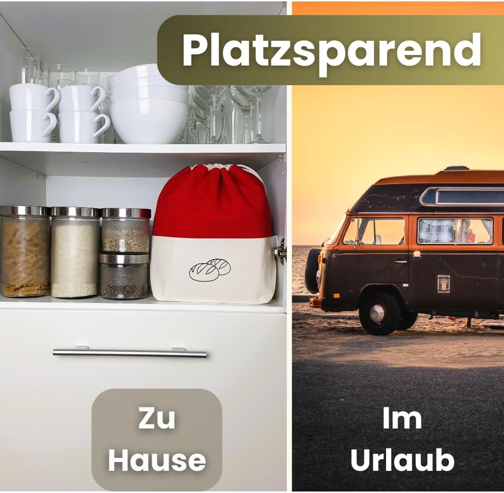 slowroom Brotbeutel zur Brotaufbewahrung und Frischhalten 3 in 1 - Brotkorb Stoff - Brottasche aus B