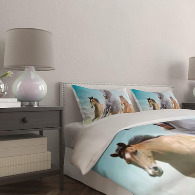 JEFFEL Pferde Bettwäsche Set 135x200 cm, Kinderbettwäsche, Pferde Motiv 3D Tier Motiv, Mikrofaser, S