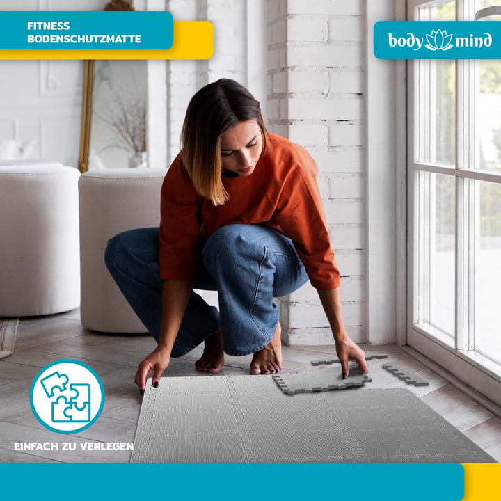 Boden-Schutzmatten XXL Set; Fitnessmatte Bodenschutz Puzzle-Matte; Unterlegmatte für Fitnessgeräte T