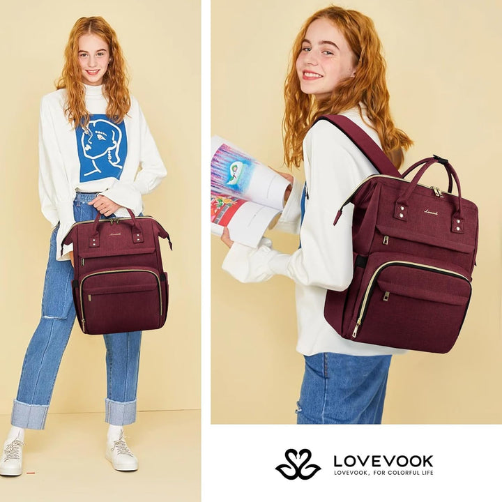 LOVEVOOK Rucksack Damen Schulrucksack, Wasserdicht Laptoprucksack mit Ladeanschluss, Rucksäcke für U