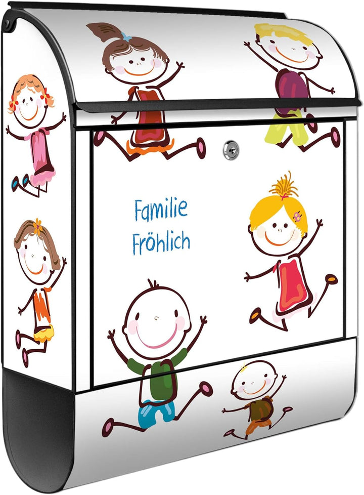 banjado® Design Briefkasten personalisiert Happy Kids 38,5x46,5x13cm & 2 Schlüssel - Briefkasten Sta