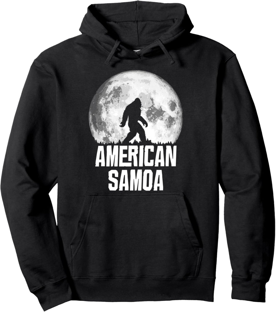 American Samoa Bigfoot Vintage Full Moon Retro Squatch Pullover Hoodie