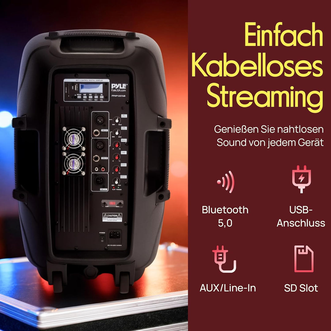 Pyle PRO PA Anlage – 900W Bluetooth PA Lautsprecher mit Akku, USB, SD, FM, MP3, Partybox Mobil Tragb