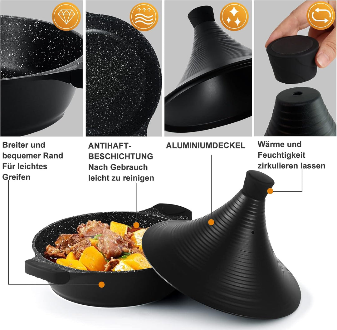 Scheffler Tajine Topf - Marokkanische Tagine 28cm Antihaftbeschichtung aus Aluminium mit kegelförmig