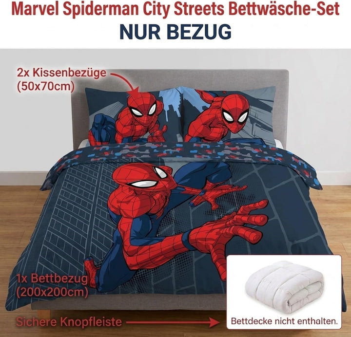 Jay Franco Marvel Spiderman City Streets Doppelbettgrösse mit Bettbezug 200x200cm + 2 Kissenbezügen