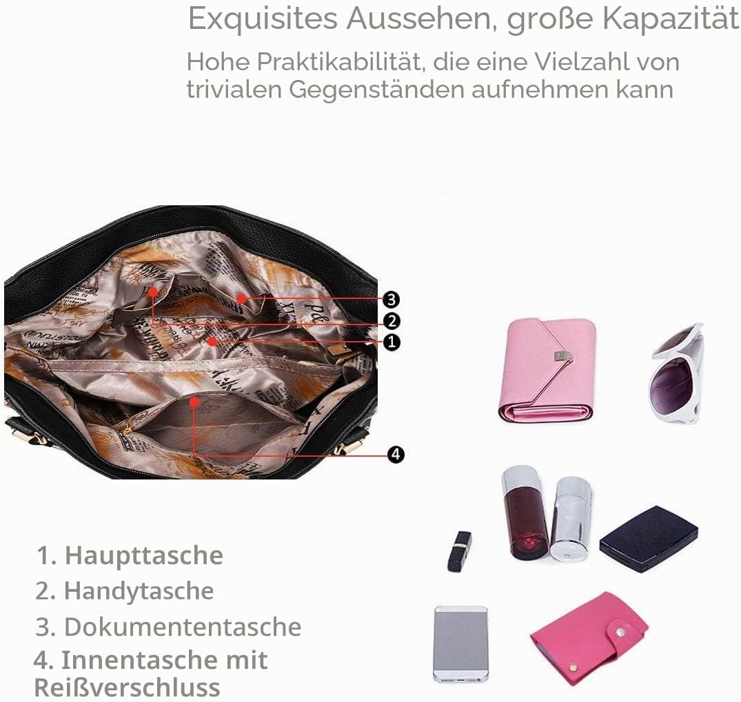 Nicole&amp;Doris Neue Handtasche Damen Schultertasche Henkeltaschen für Frauen Tasche Messenger Bag Blac