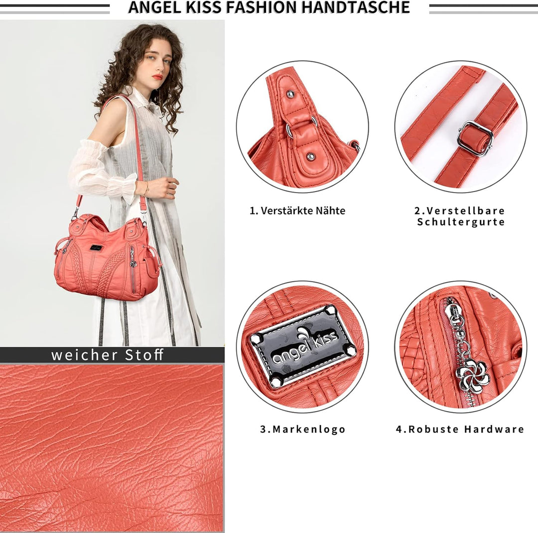 angel kiss Handtasche Damen Schultertasche Multifunktionale Umhängetaschen Wasserdicht PU Veganes Le