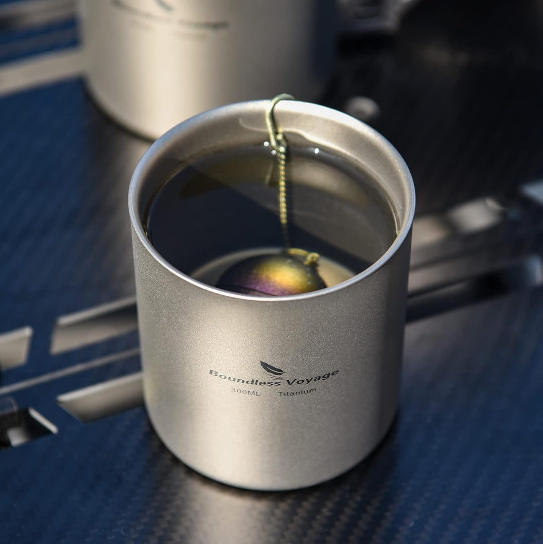 Boundless Voyage 300ml Doppelwandiger Titanbecher Hitzebeständiger Mini-Tee-Getränkebecher Outdoor-C