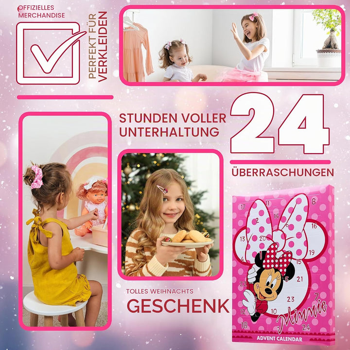 Disney Minnie Mouse Adventskalender 2024, Haarschmuck &amp; Accessoires für Mädchen (Rosa), Rosa