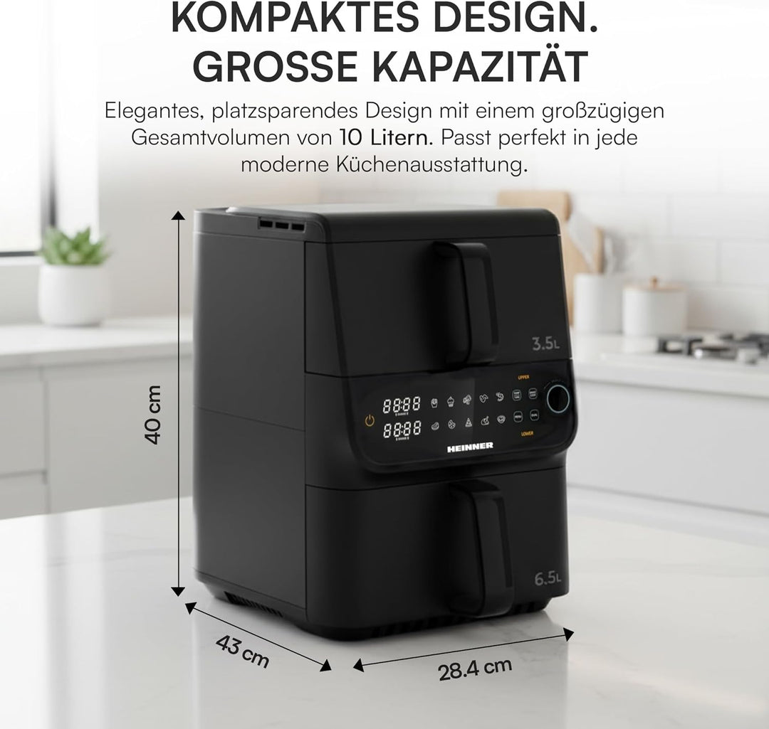 HAF-C10DBS25BK "InnovaCook" Double Air Fryer – 10L Capacity (3.5L + 6.5L), 2,500W Power, SMART COOK
