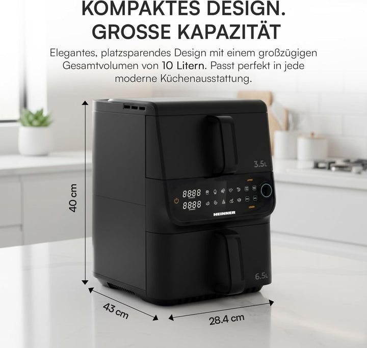 HAF-C10DBS25BK "InnovaCook" Double Air Fryer – 10L Capacity (3.5L + 6.5L), 2,500W Power, SMART COOK