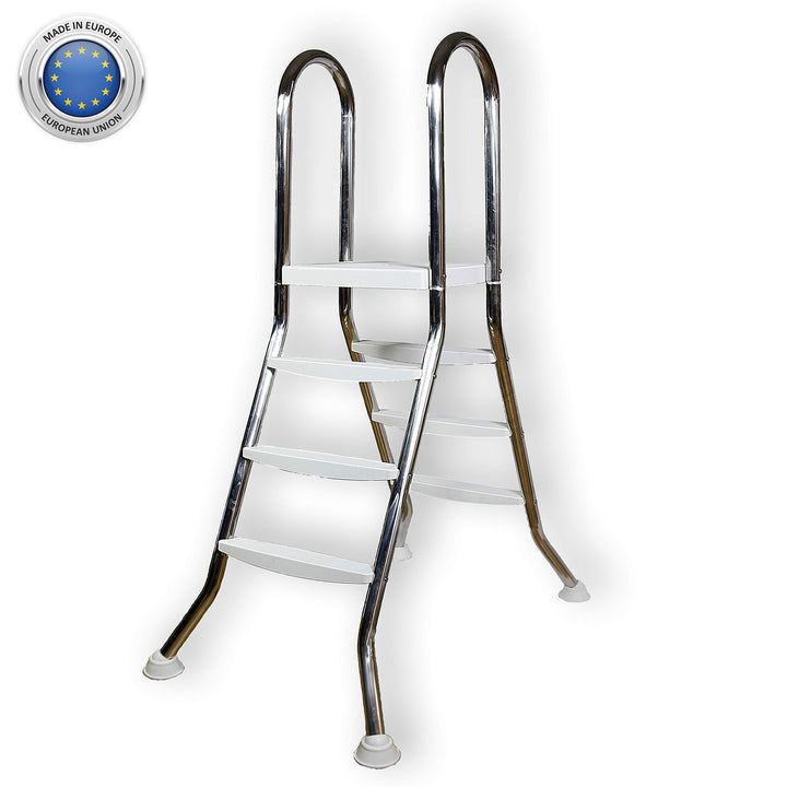 EDELSTAHLLEITER 43mm V2A-Holme für Hoch- und Aufstellbecken 90-100 cm Höhe