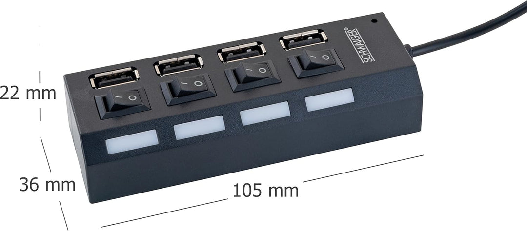 SCHWAIGER UH4 013 USB Hub USB-Verteiler Leiste 4-Fach USB 2.0A HighSpeed 480 Mbit/s Steckerleiste LE
