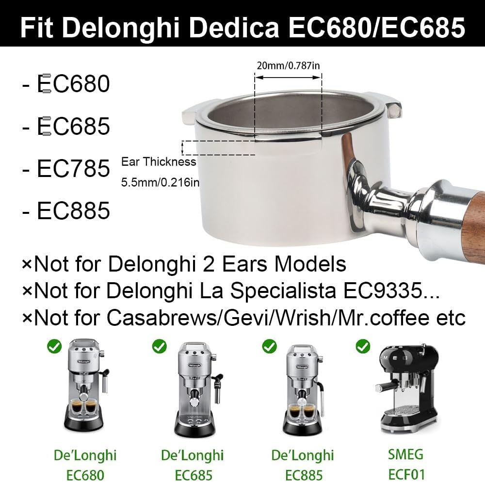 CAPFEI Bodenloser Siebträger 51mm nur kompatibel mit DeLonghi Dedica EC680/EC685/EC885 mit 3 Ohren |