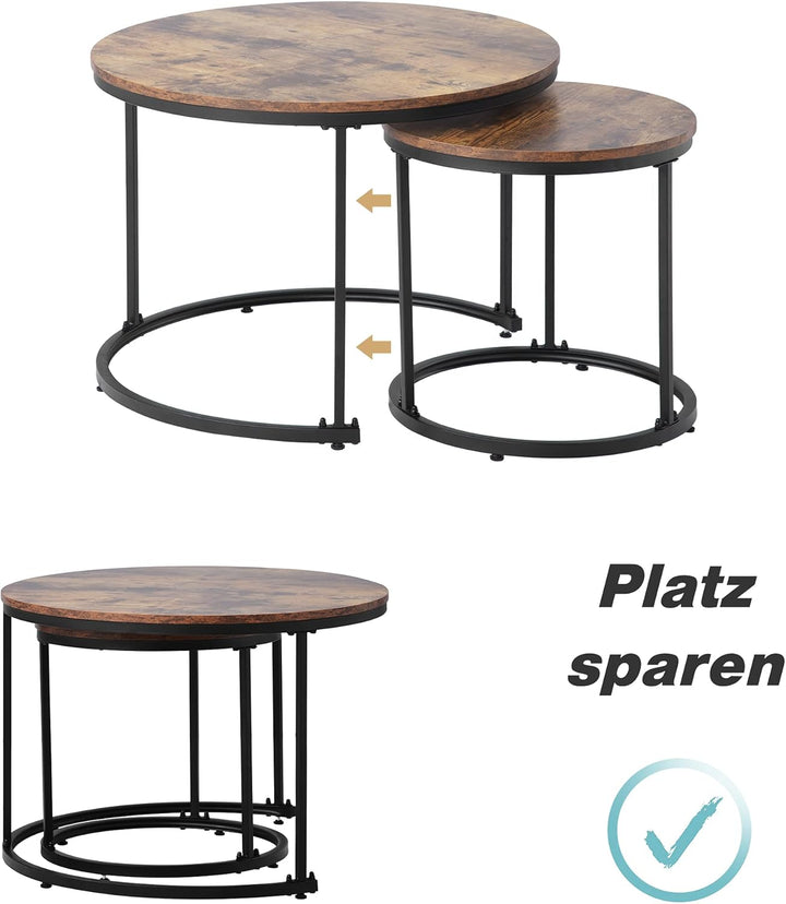 Merax Rund Couchtisch Set, 2-in-1 Nesting Couchtisch Satztisch, Metallgestell, für Wohnzimmer, Balko
