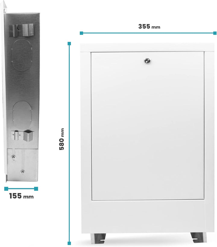 Verteilerschrank Zentrale Fussbodenheizung 2–4 Anschlüsse Einbaugehäuse aus Weiss pulverbeschichtete