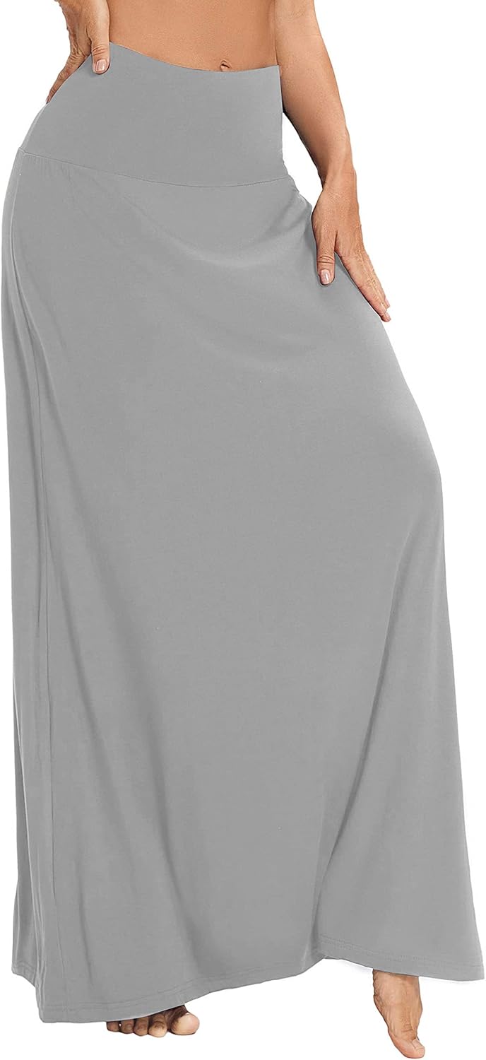 Damen Sommer Hohe Taille Boho Yoga Maxi Rock Elastisch Pull On Lang Röcke M Hellgrau, M Hellgrau