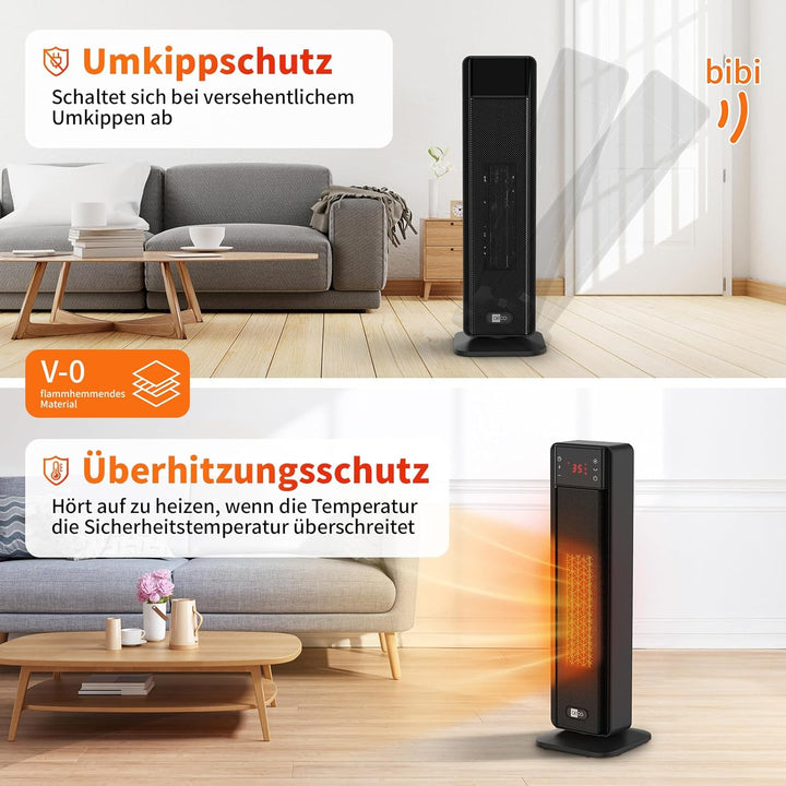 aeco EcoHeat Boost 58cm Energiesparend Heizlüfter mit Fernbedienung, 2000W LED ECO-Modus, 24H Timer,