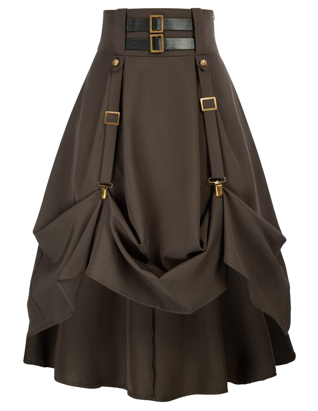 SCARLET DARKNESS Damen Mittelalter Rock Steampunk Knielang mit Schnalle und Riemen Gothic Rock Pirat