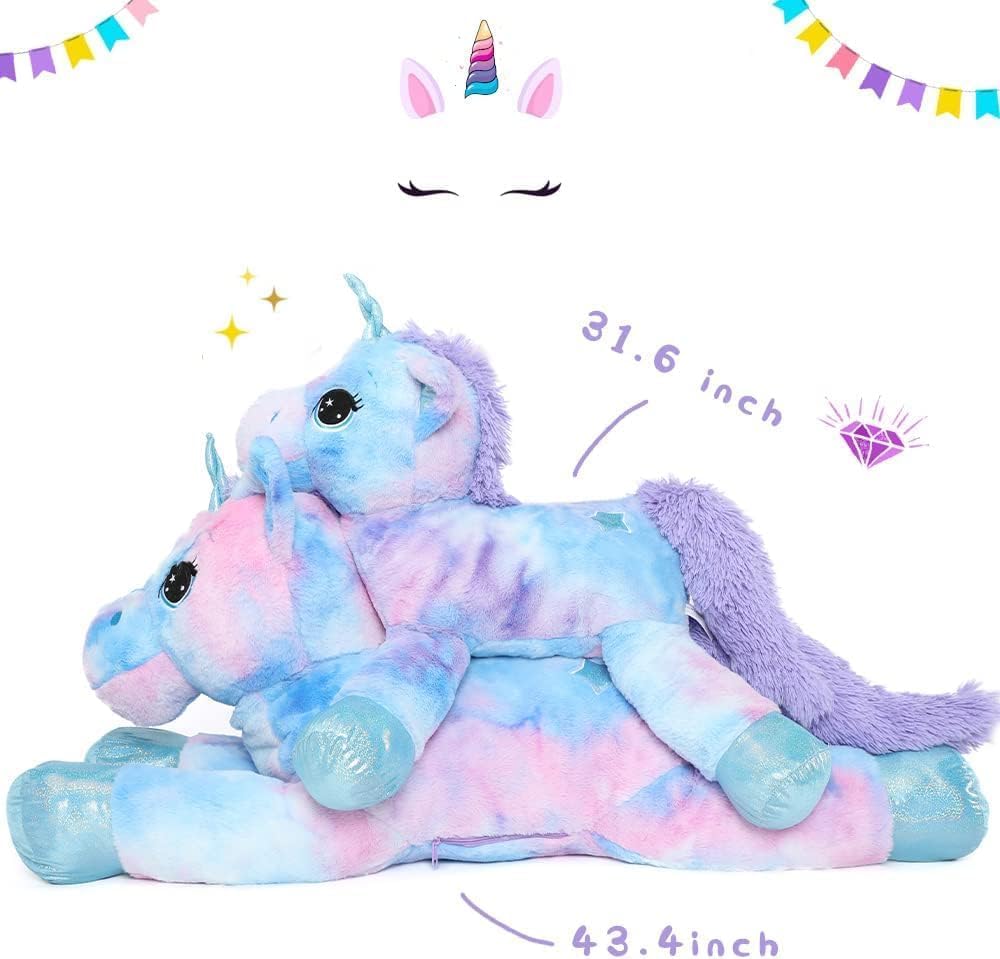 MorisMos Grosses Einhorn Plüschtier Kuscheltier XXL,80cm Lilac weich Riesen Einhorn Stofftier Gesche
