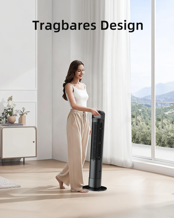 Leiser Turmventilator für Schlafzimmer, Standventilator mit Fernbedienung, 90° oszillierend, 4 Gesch