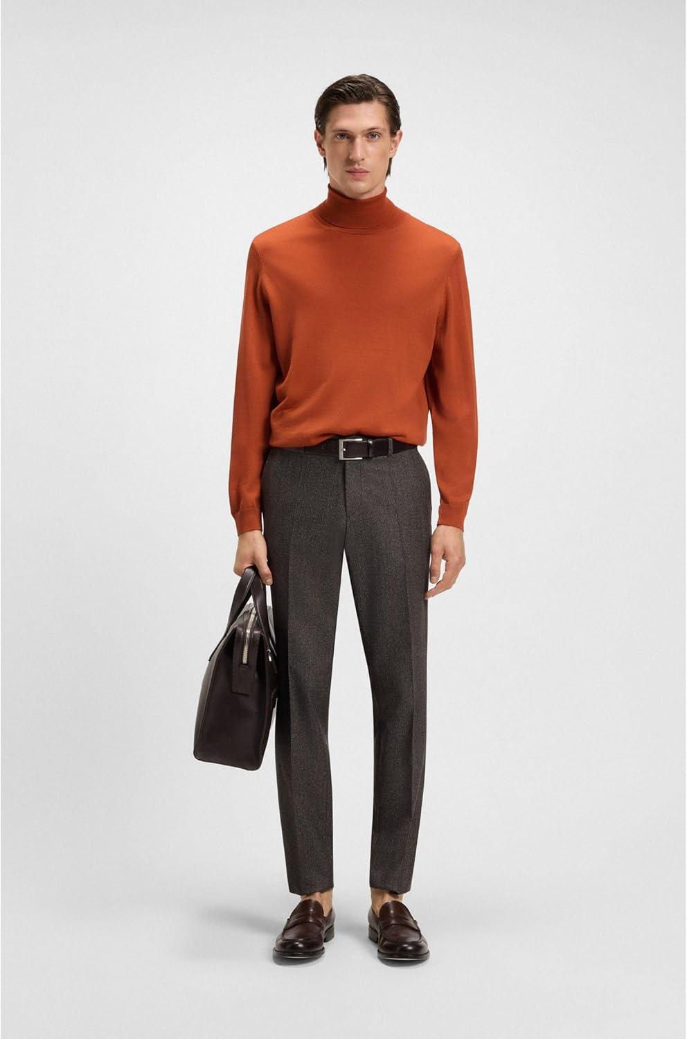 BOSS Herren Musso-P Slim-Fit Rollkragenpullover aus extrafeiner Merinowolle M Dunkel Orange809, M Du