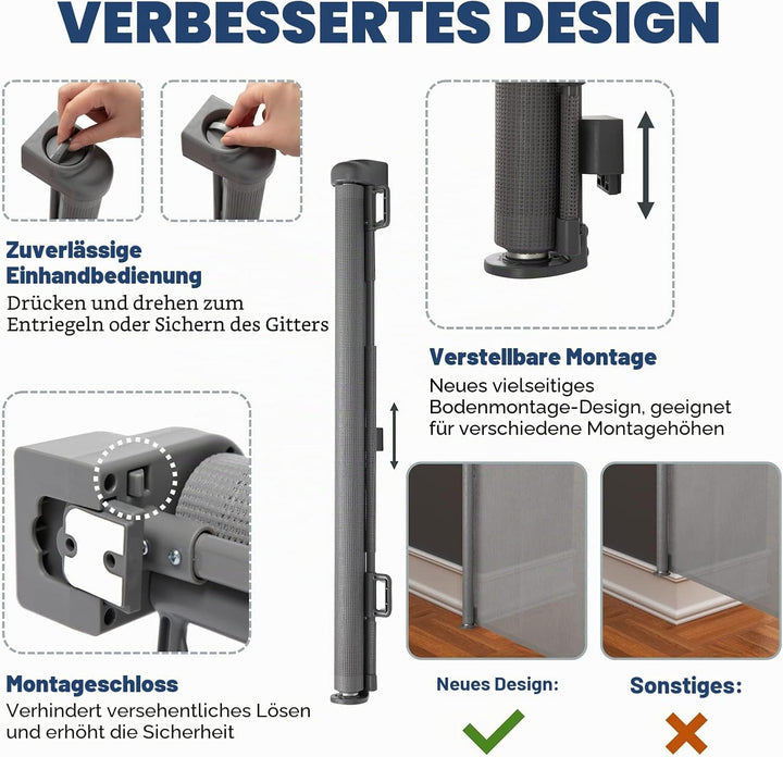 HollyHOME Treppenschutzgitter Ausziehbar 0-180cm, Extra Breit Babygitter, Einhandbedienung, Türschut