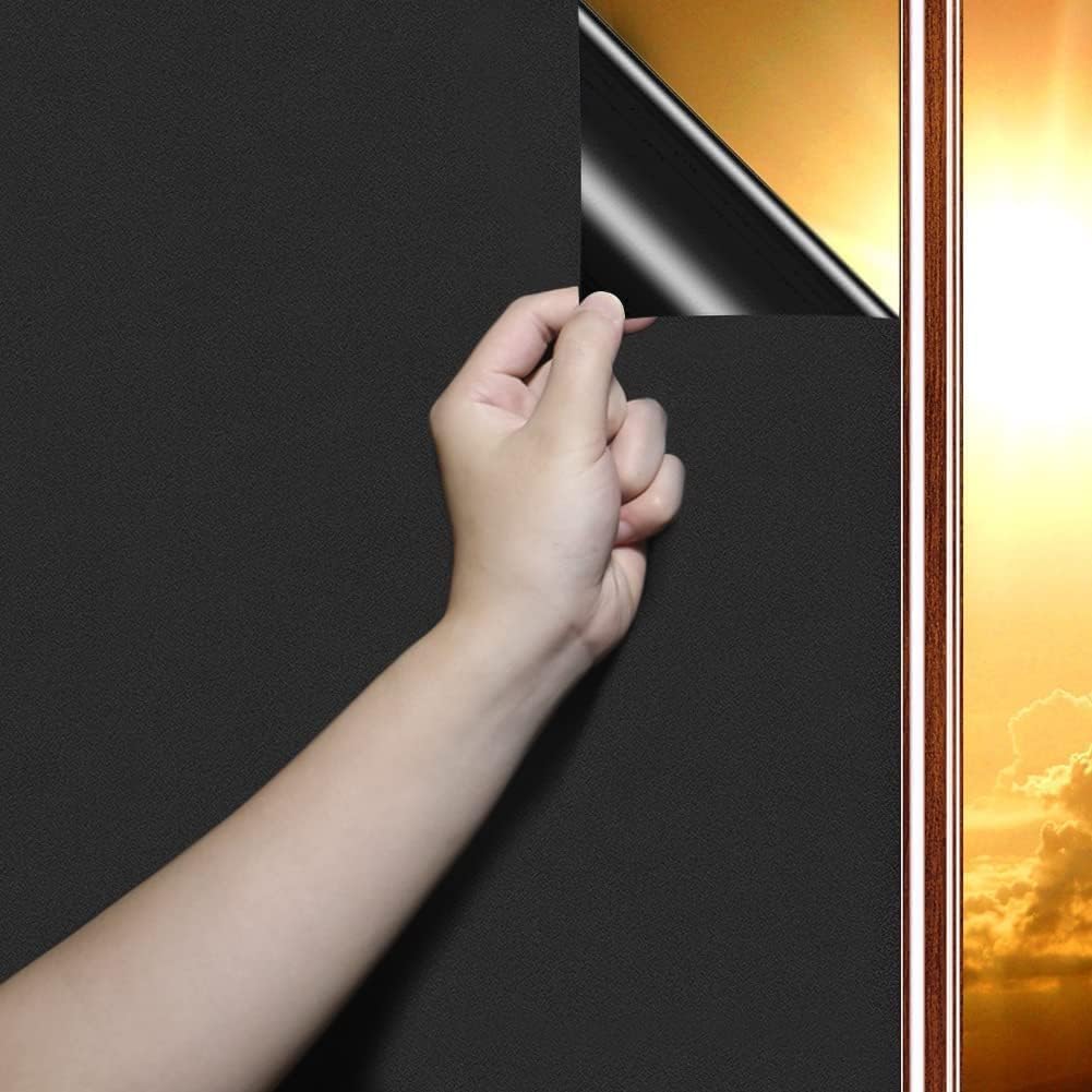 DARUITE Fensterfolie Blickdicht Sichtschutzfolie Fenster Selbsthaftend Schwarz Verdunklungsfolie Für