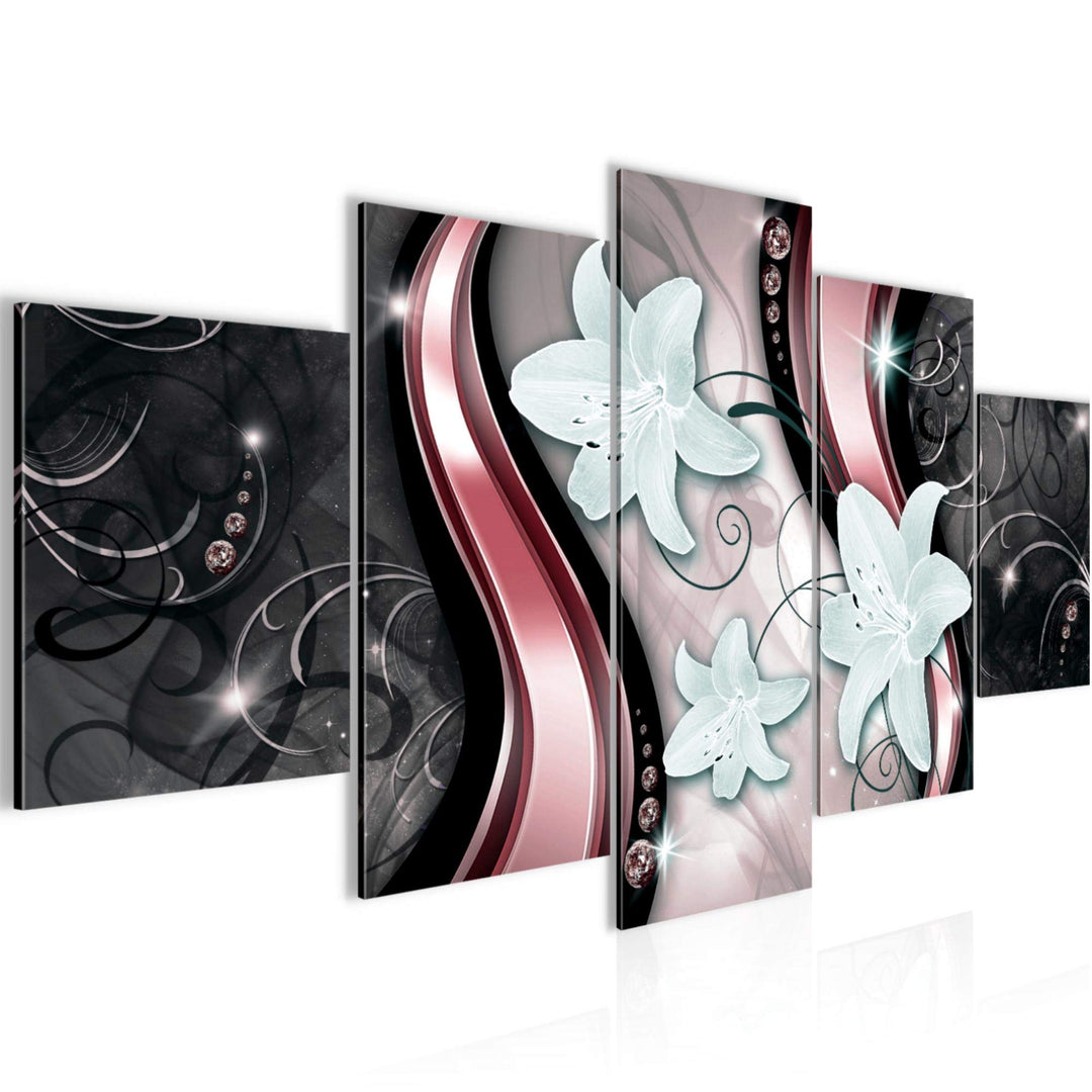 Runa Art Wandbilder Blumen Lilien 5 Teilig Bild auf Vlies Leinwand Deko Wohnzimmer Abstrakt Rosa Sch