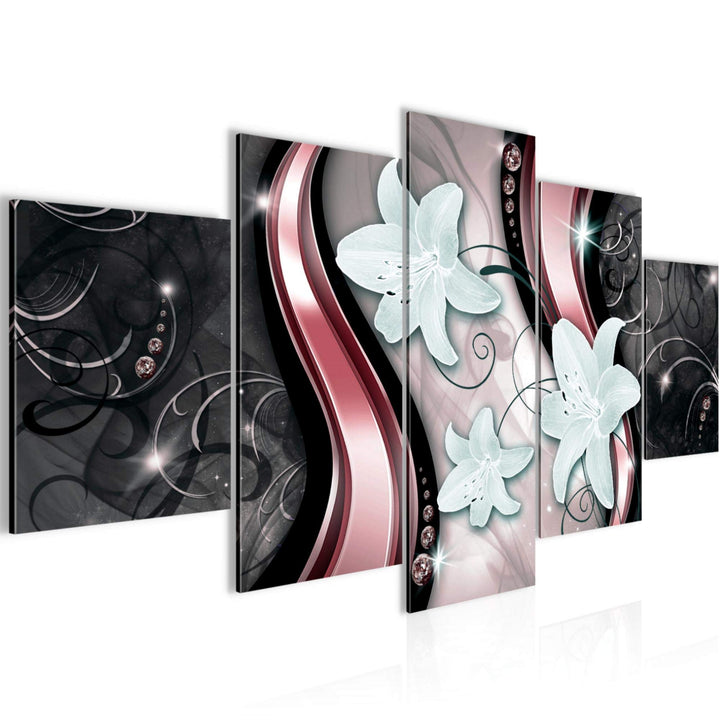 Runa Art Wandbilder Blumen Lilien 5 Teilig Bild auf Vlies Leinwand Deko Wohnzimmer Abstrakt Rosa Sch