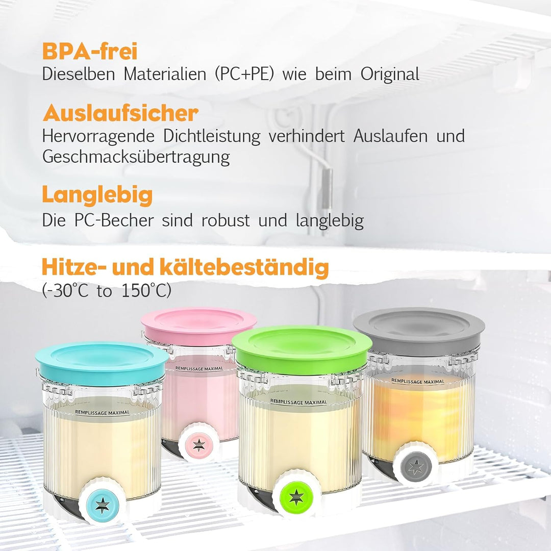4er Set Eisbehälter mit Deckeln,480 ml,BPA-frei und Spülmaschinenfest,Zubehör Kompatibel mit Ninja S